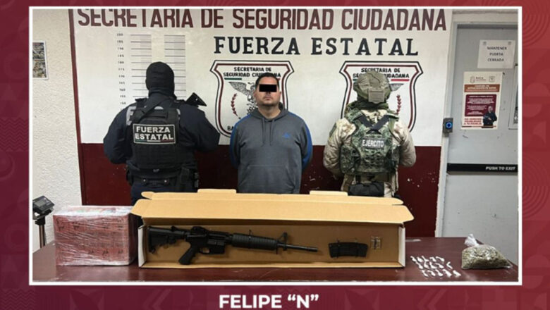 Detienen estatales a sinaloense en posesión de arma larga y droga en el Valle de Mexicali