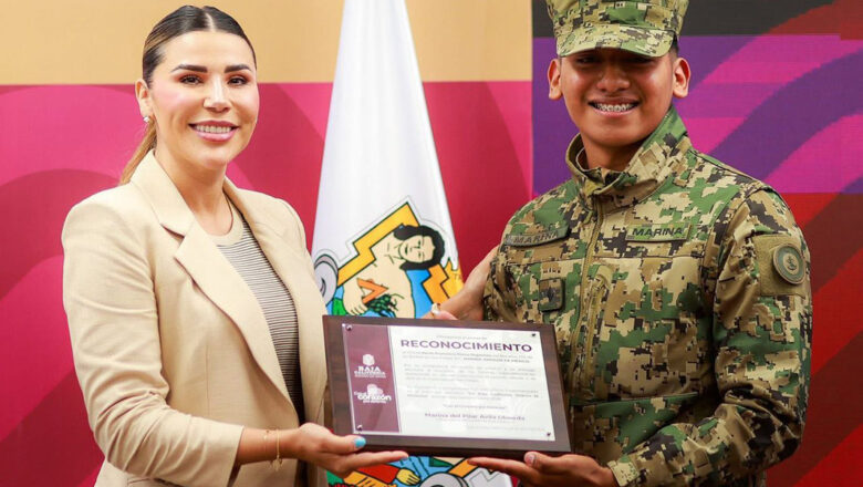 Entrega reconocimiento gobernadora a marino que salvó la vida a 2 bañistas en San Felipe